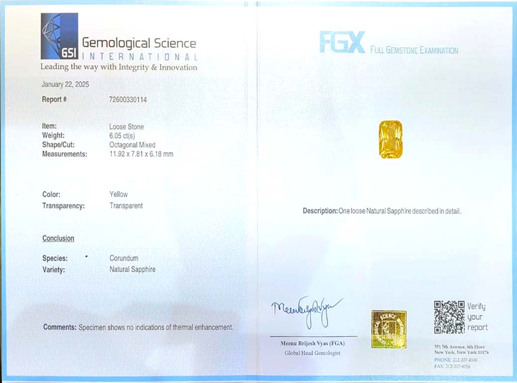 Yellow natural sapphire