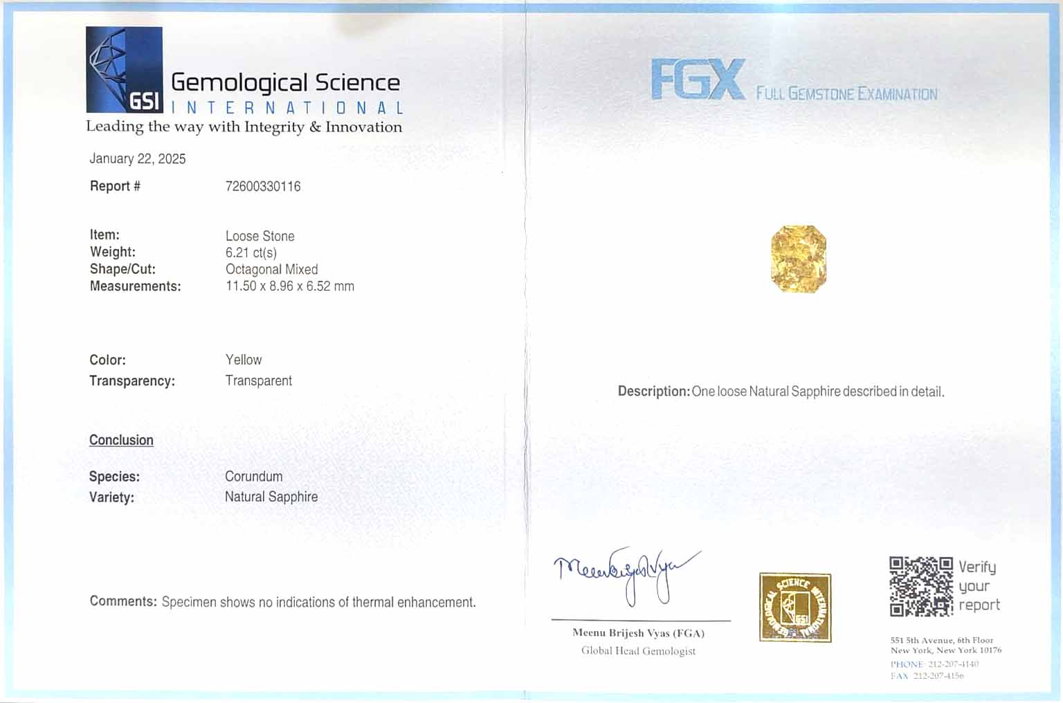 Yellow natural sapphire
