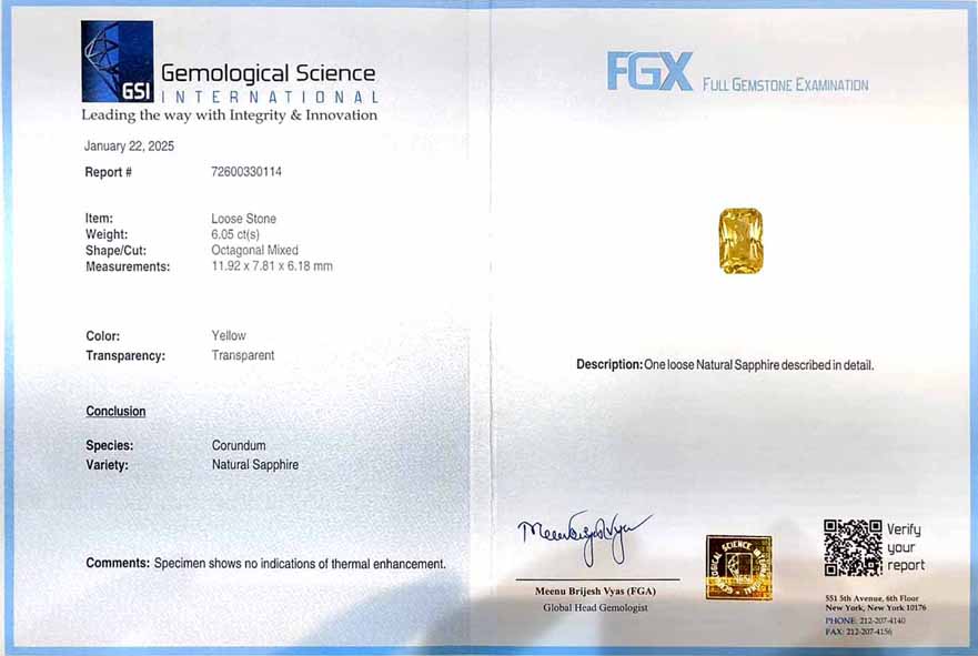 Yellow natural sapphire